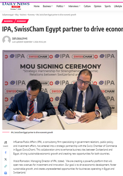 IPA, SwissCham Egypt partner to drive economic growth